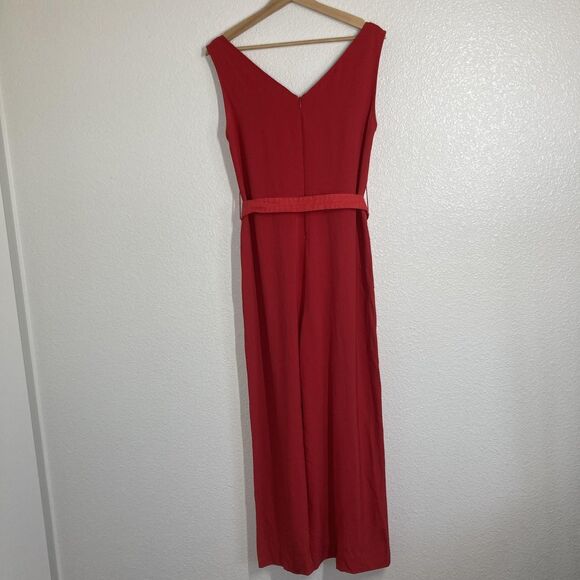 Everlane Jumpsuit Womens 4 Red Sleeveless Wide Leg Belted Linen Blend Pockets - Picture 10 of 16